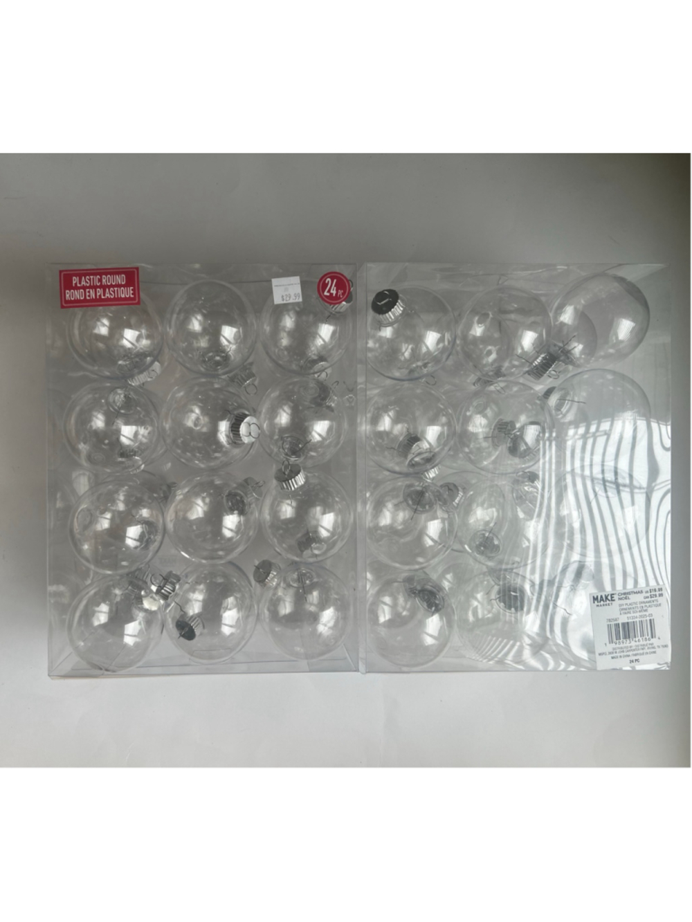 NEW 2 Sets Make Market Clear Plastic Round Ornaments 24-Piece Sets - Picture 5 of 6